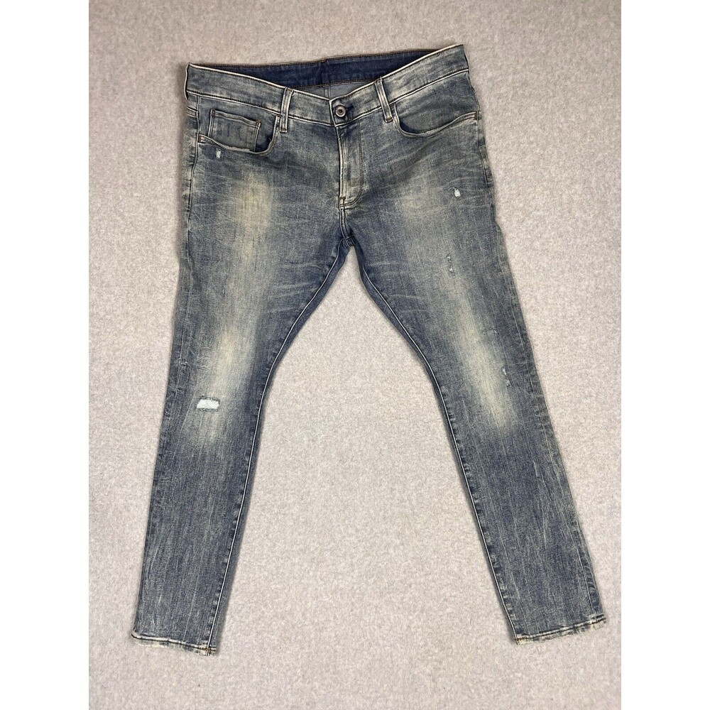 G Star Raw Jeans Mens 36X30 Light Blue Deconstructed Super Slim Stretch 5 Pocket